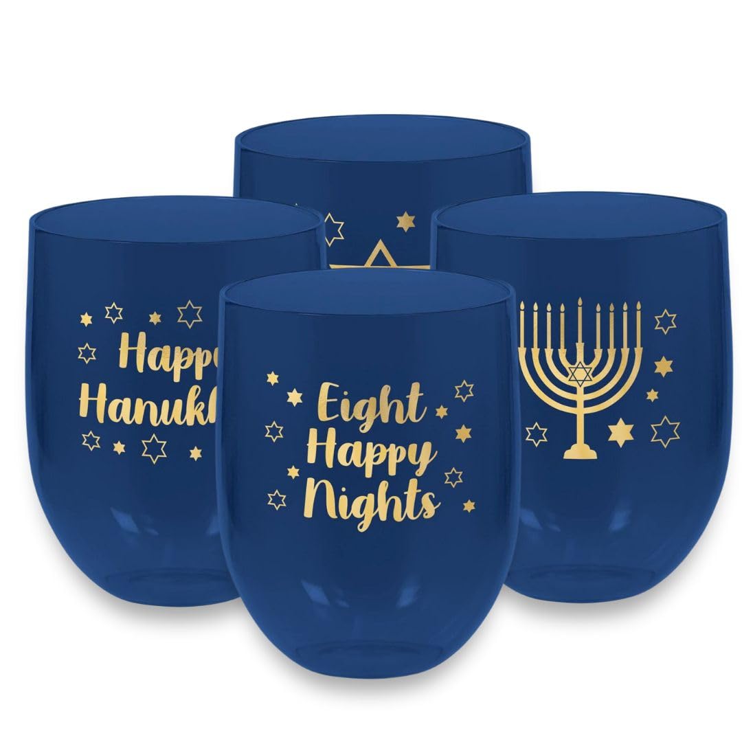 Verres à boire sans pied Hanukkah Amscan 430,9 g bleu pour repas de fête, lot de 6