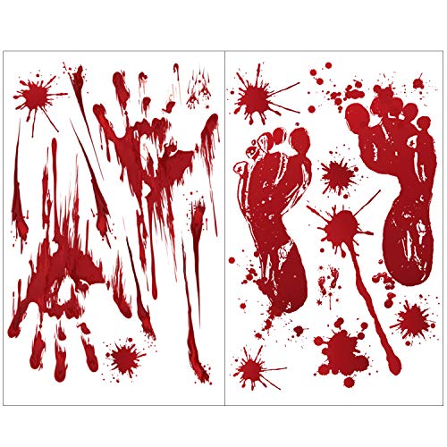 Joyeah 60 Pieces Halloween Bloody Stickers Handprints Footprints Bloodstain Design, Window Wall Floor Clings Decals Stickers for Halloween Decorations