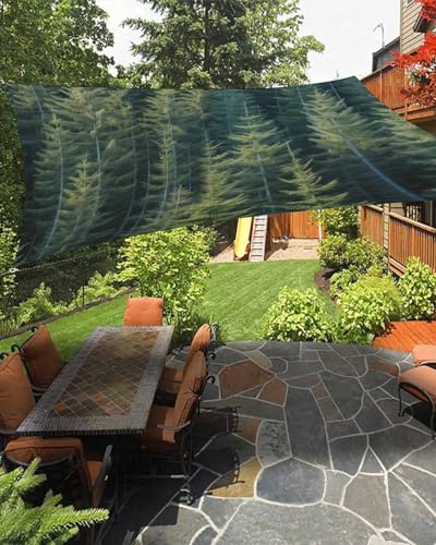 Forest Sun Sail Shades Rectangle Canopy,Sunlight Block Heavy Duty Curved Backyard Shade Cover,Waterproof Sun Shades for Patios Garden Outdoor,8'x10' Green Rustic Cabin Lodge Farmhouse Pine Trees