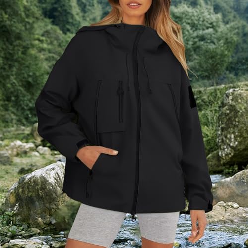 Womens Rain Jacket With Hood Lightweight Plus Size Long Raincoat Pancho Tops Waterproof Outdoor Windbreaker3