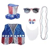6 個独立記念日コスチュームアクセサリーセット愛国的な帽子ボウタイベスト眼鏡ネックレス 7 月 4 日のお祝いテーマイベント衣装