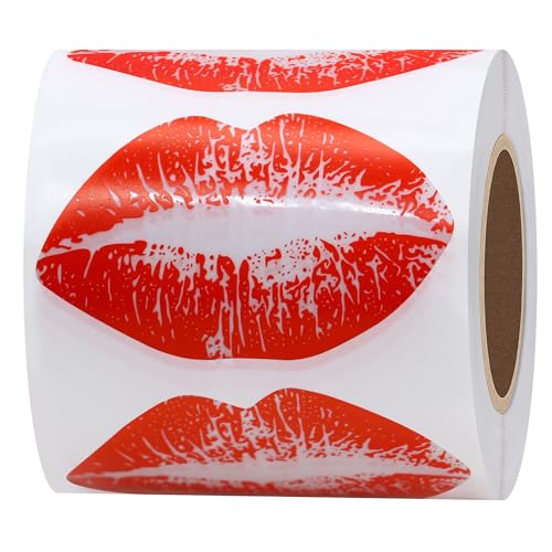 HYBSK 300pcs Kiss Lips Stickers Removable Clear Hot Rave Red Kissing Labels for Envelopes Crafts Party Favors (Transparent Clear Paper)