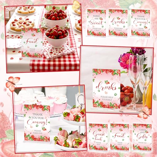 Image of Vercraft 6 Pcs A Berry Sweet Baby Is on The Way Baby Shower Decorations | 5 x 7 inch Berry Sweet Baby Shower Decorations, Strawberry Baby Shower Decorations, Take One Thank You Centerpieces,