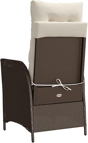 Miniatura 7 de Sillas para patio reclinables, 2 piezas con reposapiés, de poliéster marrón y ratán cómodo, sillas de terraza al aire libre, Sillas para Comedor