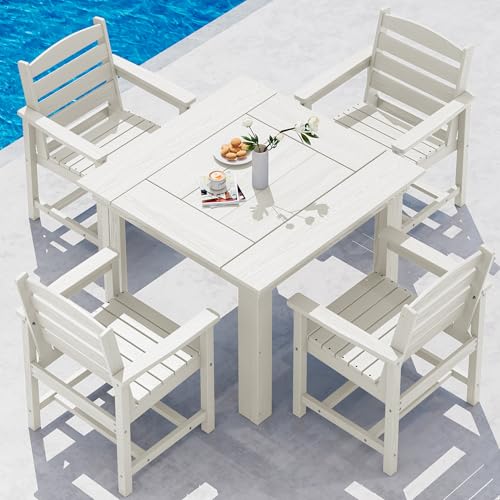 SERWALL Outdoor Dining Set for 4, HDPE Square Table and