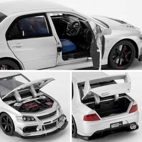 Image of FEXXA Toy Car Compatible for 1:32 Mitsu bishi Lancer Evolution Model, Pull Back Diecast Collectible Car with Sounds & Lights for Kids Boys Girls and Adults, Gift (Silver)