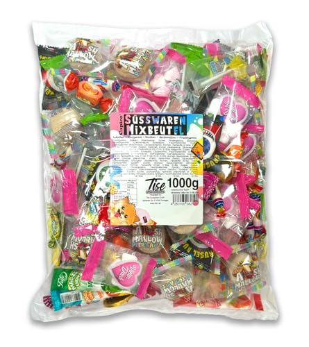 Tise Süsswaren 1000g Süßwaren Mixbeutel Bunte Mischung - Wurfmaterial/Geburtstag/Candybar/Schultüte - Jedes Teil Einzeln verpackt