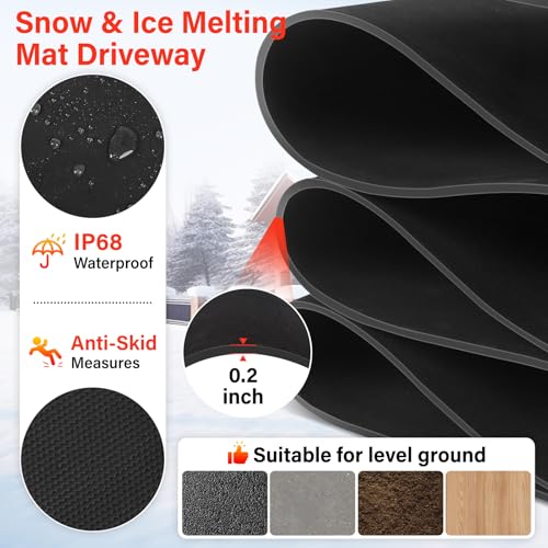 Snow Melting Mats Outdoor,10" x 30" Graphene Heated Stair Treads for Stairs,No-Slip Rubber Snow Melting Mats Outdoor with Plug,3 in/h Speed Ice and Snow Heated Mats for Sidewalk,Steps,Decks by ANWEOR - Image 3
