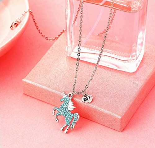 Shwin Unicorn Necklace - Best Friend Necklaces Unicorn Gifts 18K Gold Plated Jewelry For Girls Women (Pink + Blue) #TOP3