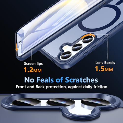 Image of OWKEY for Galaxy S24|S25 Case 6.2'',Magnetic Samsung Galaxy S24 /S25 Case for Magsafe with Tempered Glass Screen Protector, [Shockproof Military] Translucent Back Slim Bumper Cover S24 S25 Case, Blue