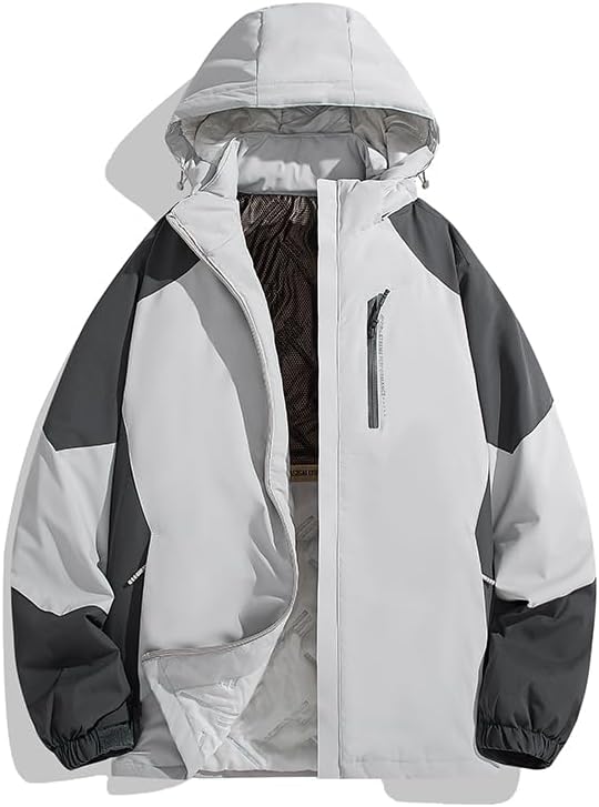 Men's And Women's Hooded Colorblock Jacket Multi-Pocket Functional Fleece Lined Softshell Winter Coat