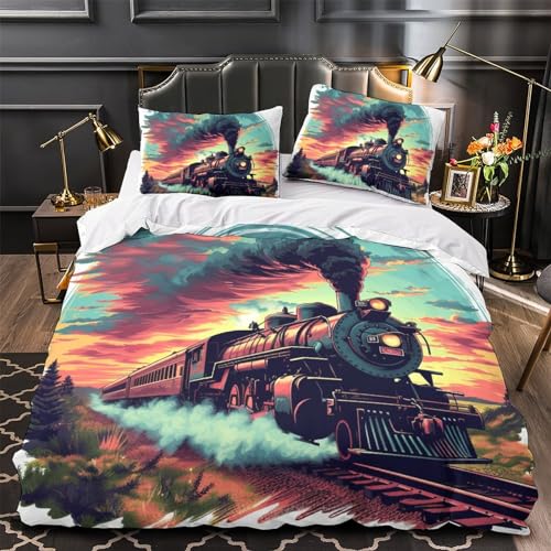 Housse de couette Le Train à Vapeur 3D en microfibre 200x200 cm avec taies d'oreiller - 4