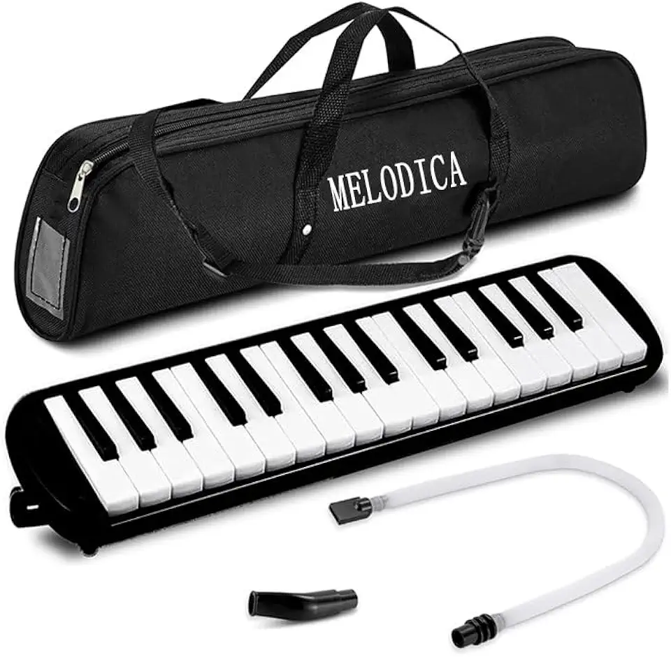 Escaleta 32 Teclas com Estojo, Teclado Musical Portátil com Notas Marcadas, Instrumento de Sopro com Bocal e Alça