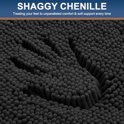 Smiry Luxury Chenille Bathroom Rugs 70x24, Extra Soft and Absorbent Shaggy Bath Mat, Machine Washable, Non-Slip Plush Carpet Runner for Tub, Shower, and Floor, Home Decor Accessories, Black