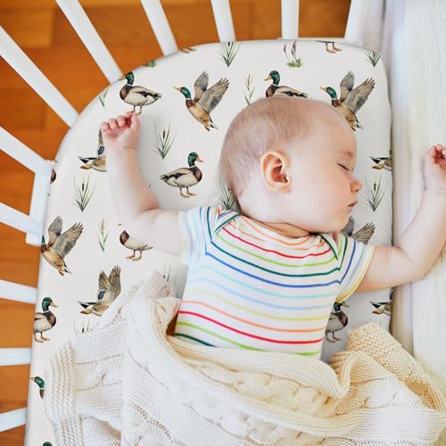 Image of Mindsoft 2 Pcs 24 in x 38 in Mallard Duck Infant Crib Sheets Set Mini Portable Crib Sheet Newborn Bedding Nursery Baby Sheets for Girl Boys Baby Gifts Breathable Only for Pack and Play