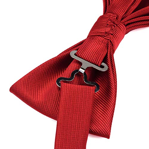Mens Red Wedding Bow Tie Two Layer Pre-Tied Solid Bowtie And Pocket Square Cufflink Sets (0577-01.) #TOP4
