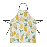 Moslion Pineapple Apron 31x27 Inch Tropical Hawaii Summer Fruit Pineapples in Pictogram Print Kitchen Chef Waitress Cook Aprons Bib with Adjustable Neck for Women Men Girls Yellow Green White