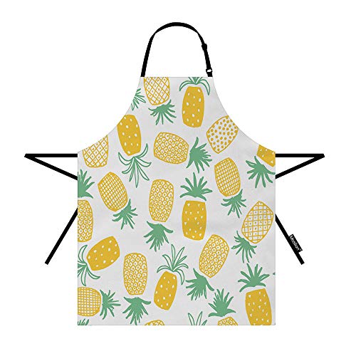 Moslion Pineapple Apron 31X27 Inch Tropical Hawaii Summer Fruit Pineapples In Pictogram Print Kitchen Chef Waitress Cook Aprons Bib With Adjustable Neck For Women Men Girls Yellow Green White #TOP20