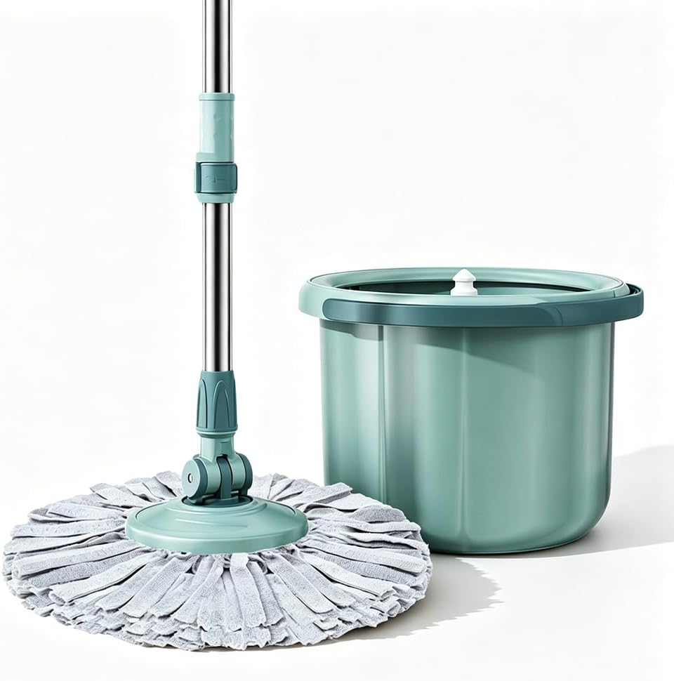 Spin Mop and Bucket Set – Hands-Free Self-Wringing Mop with Telescopic | 360° Rotating Head, No-Bending Lazy Cleaning System for Hardwood, Tile and Laminate Floors