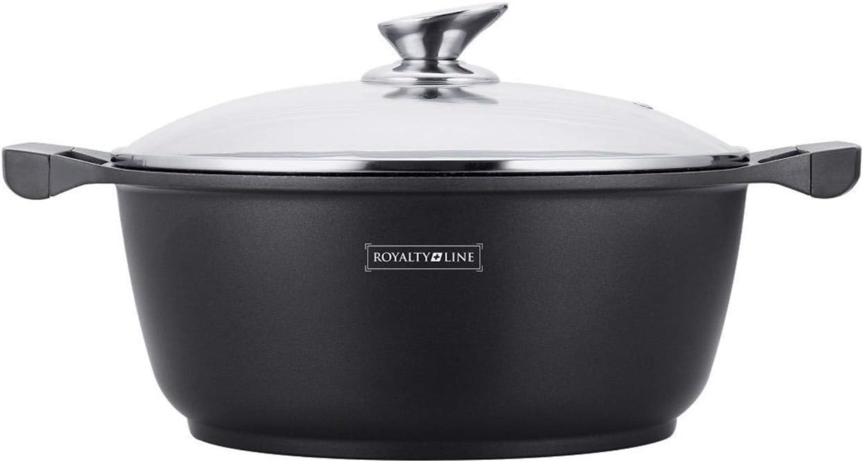 Royalty Line RL-GSM 20 24 26 28 30 32 34 cm Marble Coating Casserole with Glass Lid (RL-GS32M BLACK 32cm)