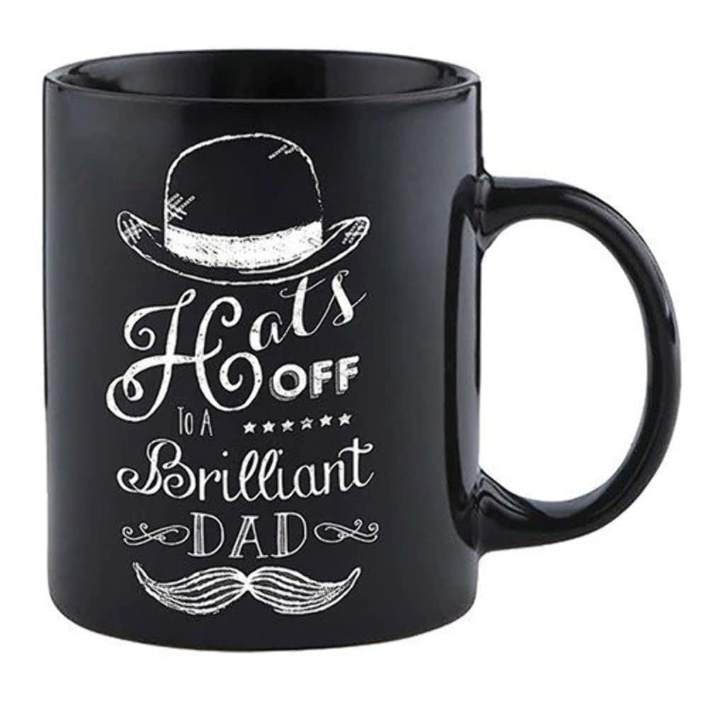 Sweet Sentiment Mugs White "Hats Off To A Brilliant Dad!" Dad Themed Black And Novelty Sentimental Mug With Presentation Box