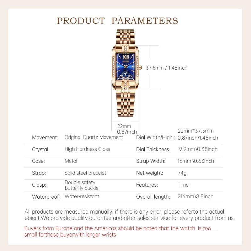 TOOCAT Rose Gold Womens Watches, Simple Square Quartz Watch, Stainless Steel Strap can be Matched with Any Dress, Waterproof - Image 5