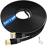 Cable Ethernet 30 metros, CAT 7 RJ45 30m Cable De Red Ethernet Blindado, Plano Cable LAN Alta Velocidad 10Gbps 600Mhz con Conector Rj45, Cable Internet Impermeables para Router MóDem Switch (30 Clips)