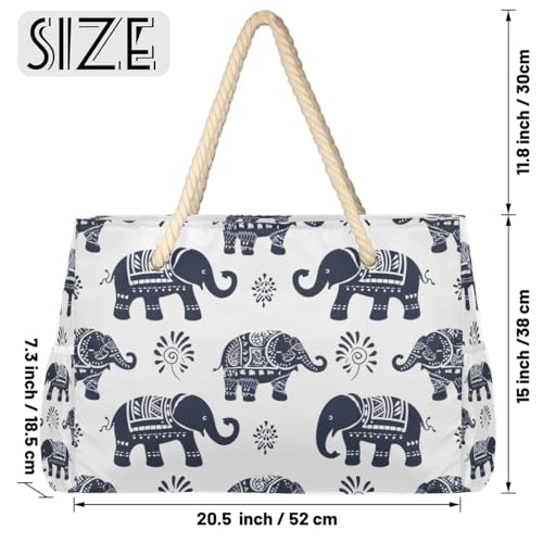 Elephants Mandala Beach Bags for Women Large Beach Tote Waterproof Sandproof Large Tote Bag Swim Pool Bags2