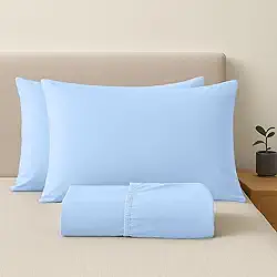 Jogo de Lençol Queen 100% Algodão Percal - 3 Peças - 200 Fios - Toque de Lençol de Hotel Macio - (Queen, Azul Claro)