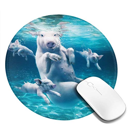 豚 水中 ハッピースイミング マウスパッド 円形 個性的 おしゃれ 柔軟 かわいい ゴム製裏面 ゲーミングマウスパッド PC ノートパソコン オフィス用 丸型 デスクマット 滑り止め 耐久性が良い おもしろいパターン