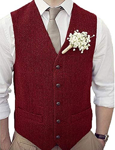 Herringbone Vest Men Big And Tall Suit Waistcoat Slim Fit Groomsmen Vest For Wedding Rustic STMJ003