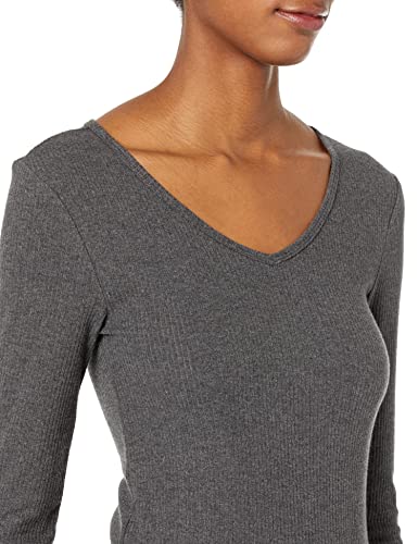 Image of Amazon Essentials Women's Slim-Fit Long Sleeve V-Neck Knit Rib Shirts, Pack of 2