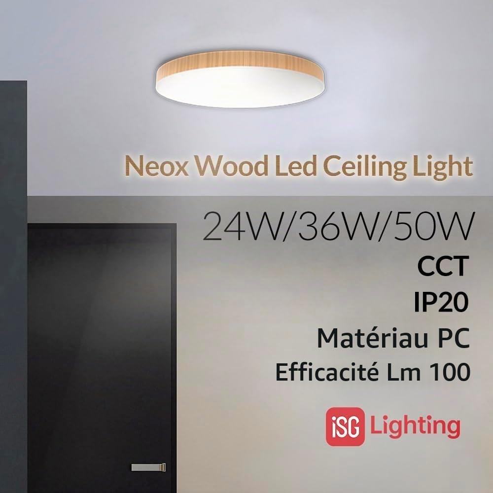 M Ledme - Plafonnier LED Neox 50 W bois, température de couleur CCT, idéal pour cuisine, balcon et chambre, Wood