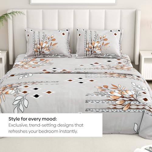 Image of Rivermoor 200 TC Ultrasoft Bedsheet Double Bed Size | Beige Floral Bedsheet with 2 Pillow Covers | Queen Size Bed Sheet | Breathable, Hypoallergenic & Shrink-Resistant | 88 x 96 Inches