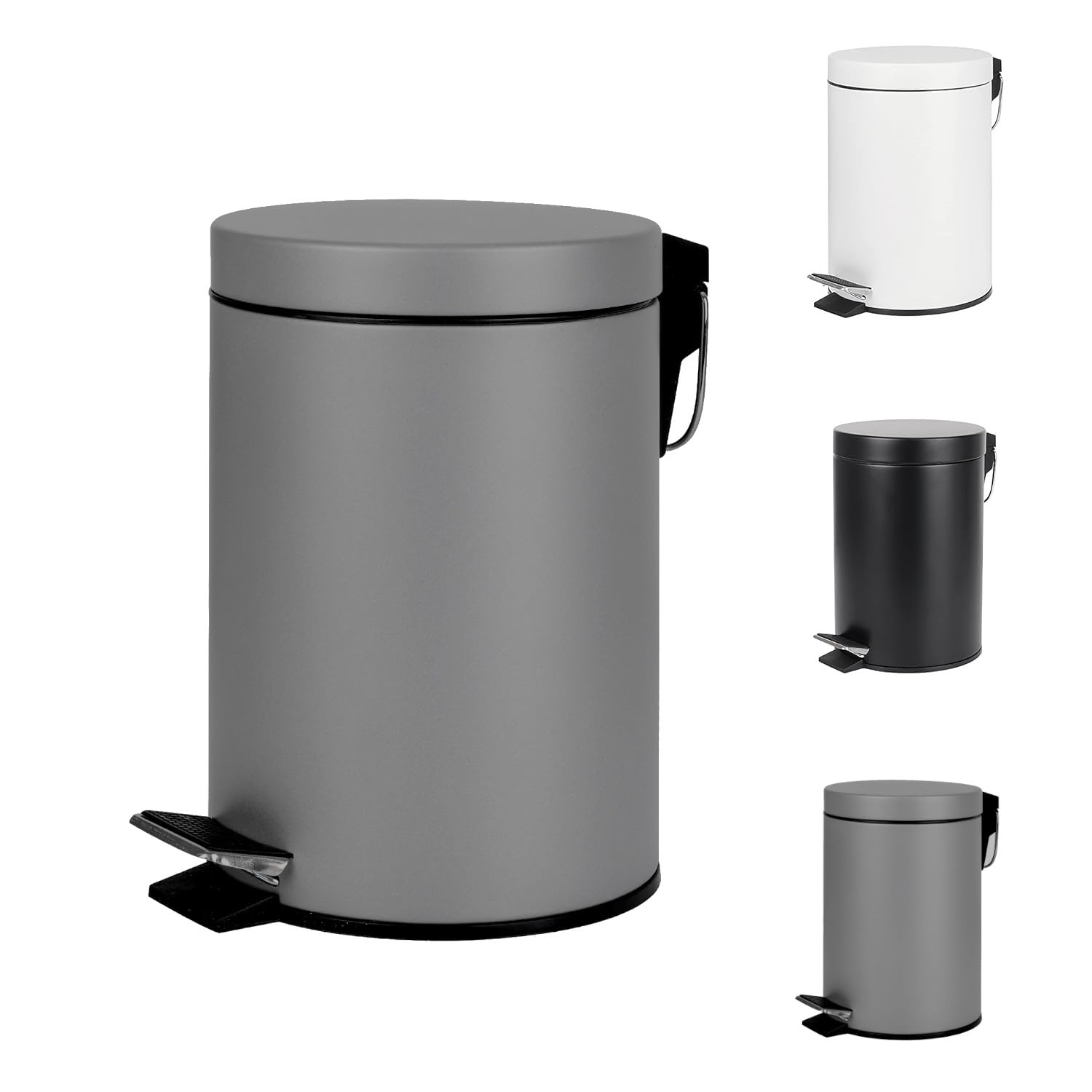 Home Treats Small Pedal Bin for Bathroom - 3L Stainless Steel Waste Bin With Lid, Soft Close Hinge, Removable Inner Bucket (Silver)