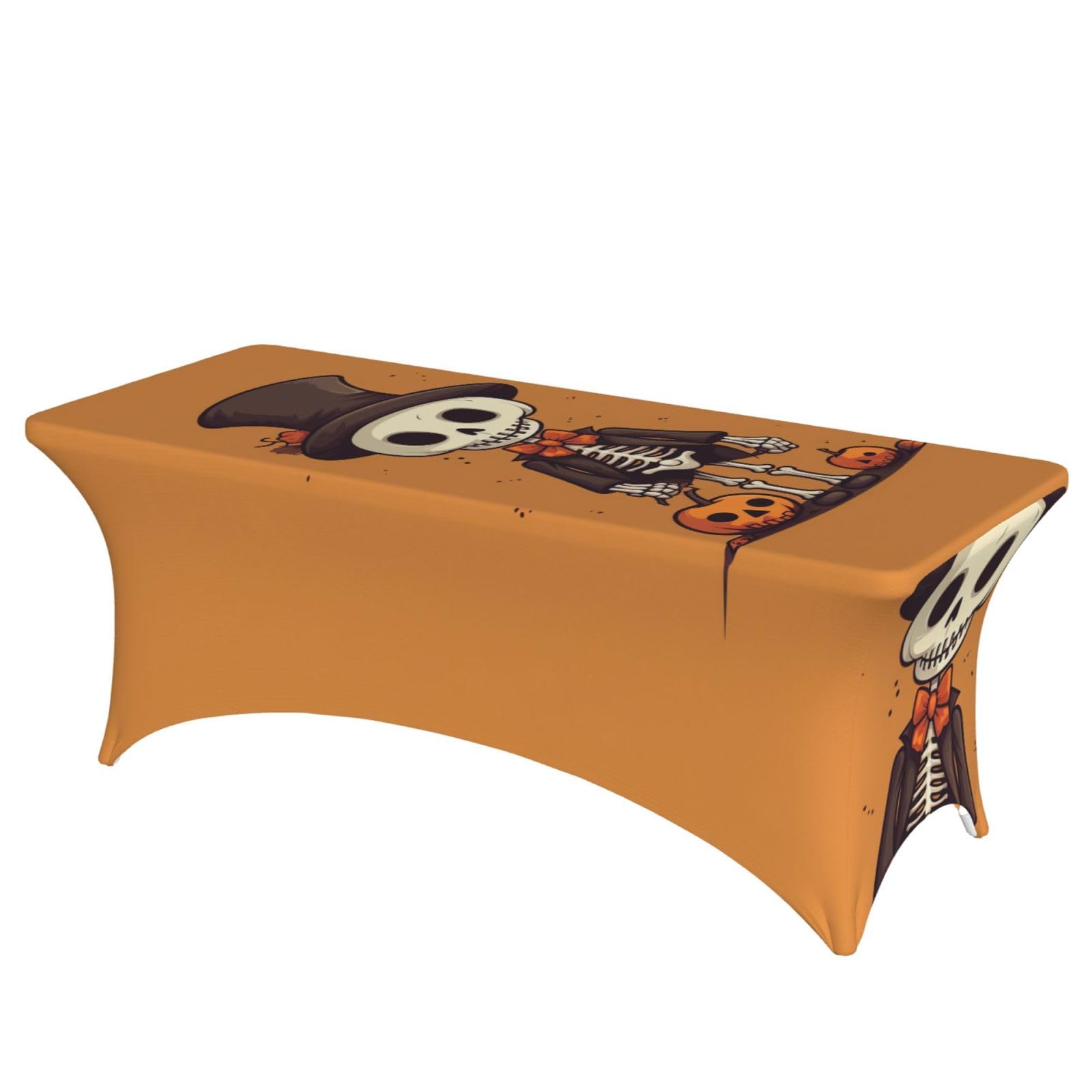 QMKFWT Quiet Skeleton Decorative Tablecloth Protector for Wedding, Banquet & Parties6FT Spandex Rectangle Tablecloths, Stretch Washable Table Cloth Wrinkle Free Patio Table Cover