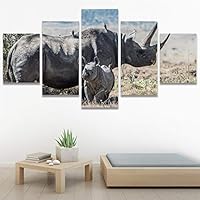 SIGNWIN 5 Panel Canvas Wall Art Animals Black and White Dramatic Duotone Modern Artwork for Home Decorations Ready to Hang - 60