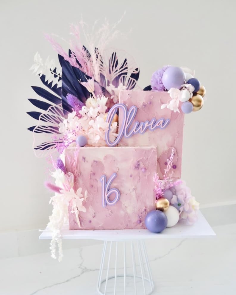 The Baked Studio, Dried Flowers For Cakes Decoration And Crafts With A Purple, Lilac & Pink Ombre Sun Palm Leaf Leaves - Image 4