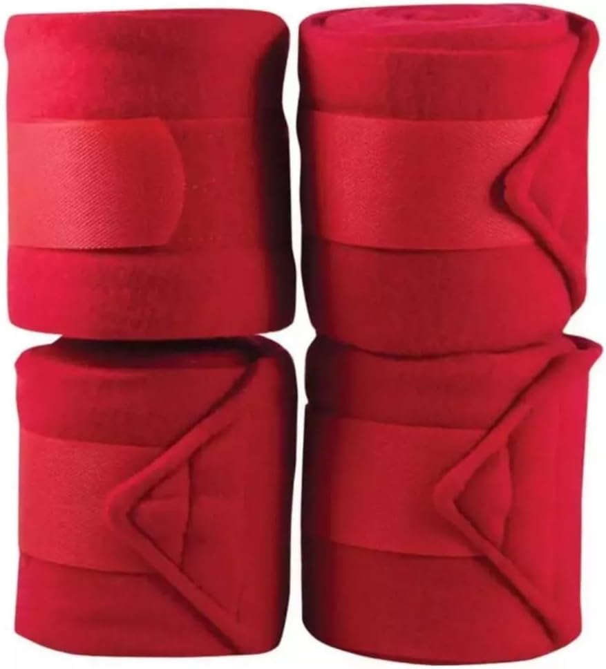 MedTool Fleece Horse Polo Wraps Set of 4 Bandages 4″ Width, 3 Meters Length (Red)