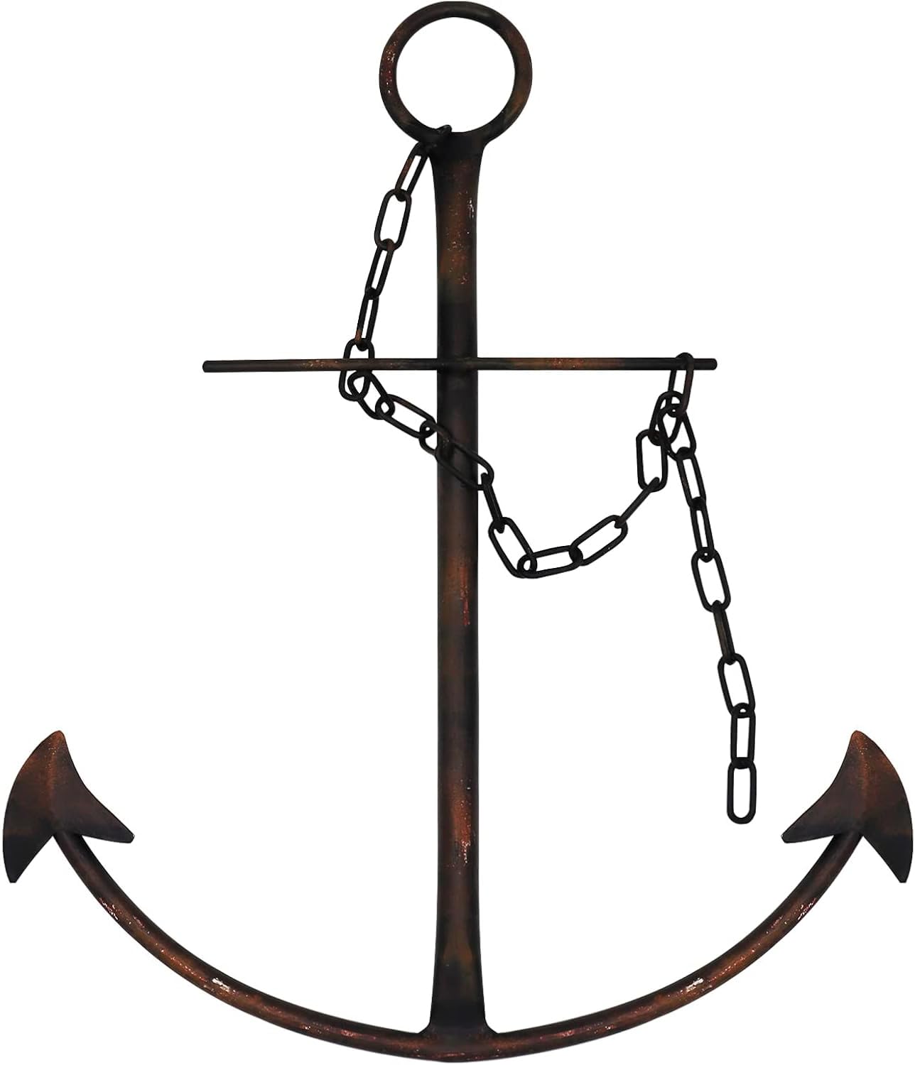 Aura7Mix 13" Antique Metal Nautical Anchor Wall Decor with Chain, Hand-Painted Iron Metal Anchor Art Wall Decor Ideas for Coastal, Farmhouse, Bedroom,