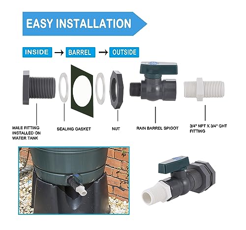 PVC-Rain-Barrel-Spigot-Kit-34-Rain-Barrel-Diverter-Kit-with-Bulkhead-Fitting-Garden-Hose-Faucet-Adapter-Rain-Barrel-Drain-Valve-Kit-for-Water-Tanks-Garden-Barrels-Aquariums-TubsPools-2pack