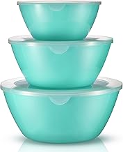 Wehome Mixing Bowls with Lids Set，Plastic Mixing Bowls for Kitchen Preparing，Serving and Storing，Set of 3-Includes 3 Bowls and 3 Lids，BPA-FREE Neat Nesting Bowls with Sealing Lids (Aqua)