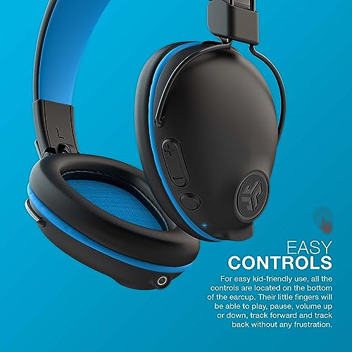 Image of JLab JBuddies Pro Wireless Over-Ear Kids Headphones, 35+ Hour Battery Life, Built-in Volume Regulators for Safety, Share Mode, Folding, Adjustable, Noise Isolation, with Mic, Blue
