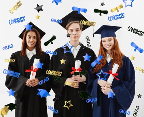 Image of Blue Gold and Black Graduation Confetti 2026, 1000 Pcs Congrats Grad Confetti Class of 2026 Party Table Centerpiece for 2026 Graduation Party Decorations