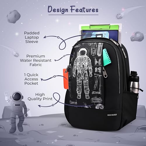 Image of Gear Anatomy Space 19 inch /38L Large Water Resistant School Bag | Casual Backpack | Daypack | Travel Backpack | Kids Bag for Boys /Girls (Black - Black)