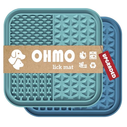 OHMO Alfombrilla Lamedora Perros Gatos con Ventosas (2 Piezas, Azul Claro y Oscuro), Tapete Antiahogo para Ansiedad, Alimentador Lento Silicona, Ideal para Yogur, Mantequilla y Snacks