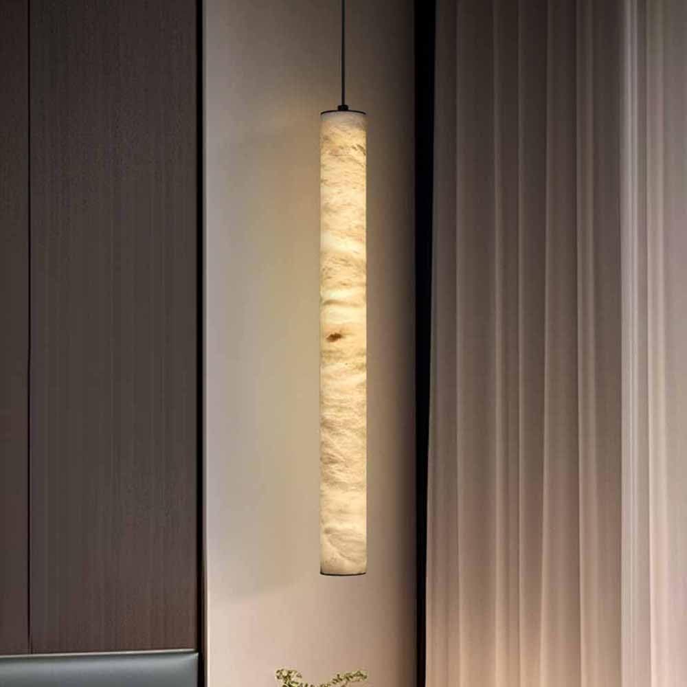 Trividha Black Natural Alabaster Pendant Lights For Kitchen Island Long Tube Marble Hanging Light Modern Stone Ceiling Hanging Lamp Led Warm Light For Bedroom Living Room Cafe Bar Counter