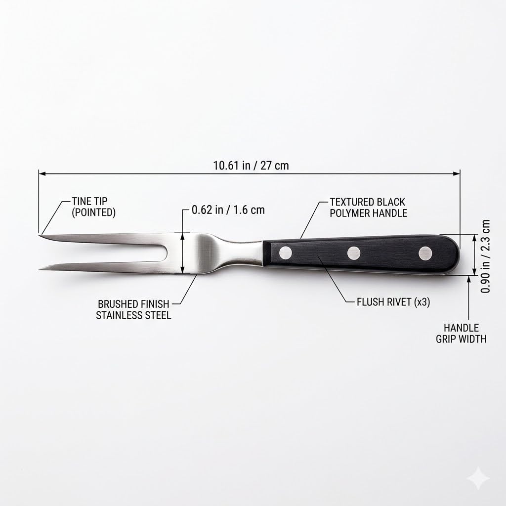 2 forchettoni da carne con manico, in acciaio inox, lunghezza 16,5 cm, lunghezza totale 29 cm, forchetta per barbecue, forchetta da carne con manico in plastica, per barbecue, cucina, tacchino,