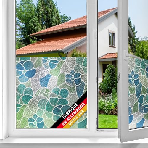 d-c-fix film pour fenêtre anti regard Lisboa Bleu 45 cm x 2 m – film occultant adhésif pour vitres à motif moderne – adhésif, opaque, décoratif