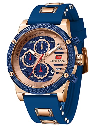 AIMES Mens Watches for Men Casual Chronograph Waterproof Sport Military Watch Analog Quartz Movement Stylish Luxury Dress Wrist Watch Elegant Gift Watch for Men, A3-Rose blue, Fashion casual sport